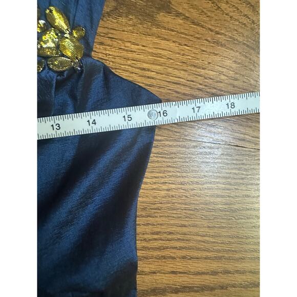 Jessica Howard Navy Embellished Gold Rhinestone Shoulder Semi Formal Dress - Picture 6 of 8